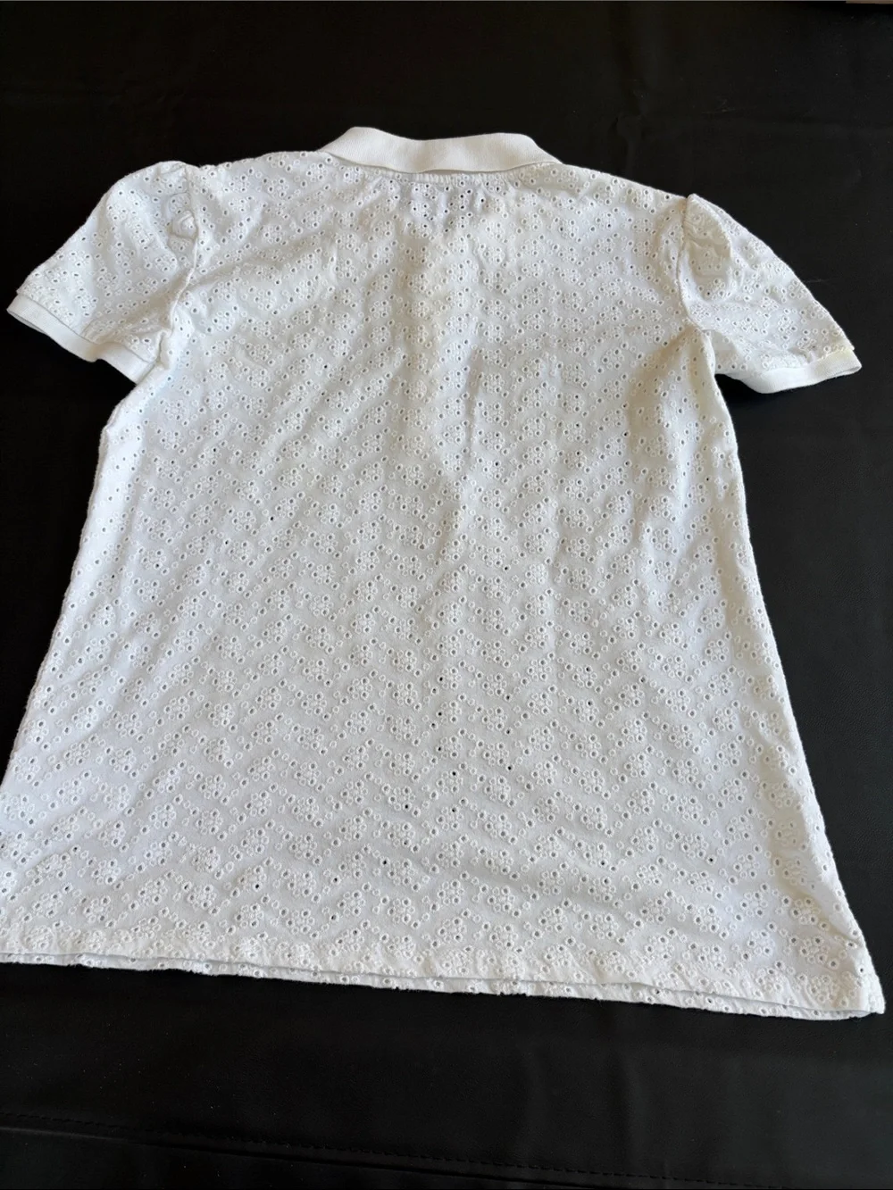NWT Lauren Ralph Lauren White Cotton Eyelet Polo Top Puff Sleeve M